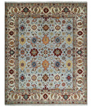 8x10 Blue and Ivory Hand Knotted Antique Turkish Oushak Large Wool Area Rug | TRDCP405810