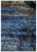 8x10 Blue, Beige and Brown Modern Abstract Hand Knotted wool and bamboo Silk Area Rug