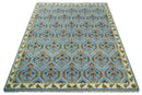 Blue, Brown and Beige Hand Knotted Wool Antique Vintage Style wool Area Rug
