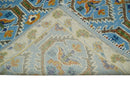 Blue, Brown and Beige Hand Knotted Wool Antique Vintage Style wool Area Rug