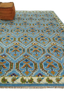 Blue, Brown and Beige Hand Knotted Wool Antique Vintage Style wool Area Rug