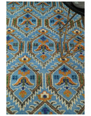 Blue, Brown and Beige Hand Knotted Wool Antique Vintage Style wool Area Rug