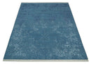 8x10 Blue Gray, Violet and Silver Traditional Handmade Wool and Art Silk Area Rug