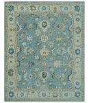 8x10 Blue, Ivory and Beige Hand Tufted Oriental Oushak wool area rug