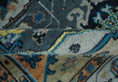 8x10 Blue, Silver and Beige Hand Knotted Traditional Heriz Serapi Wool Area Rug
