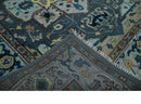 8x10 Blue, Silver and Beige Hand Knotted Traditional Heriz Serapi Wool Area Rug