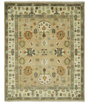 8x10 Camel, Ivory and Gray Hand knotted Oriental Oushak wool area rug