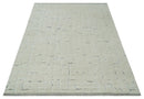 8x10 carved pattern Beige and Gray hand knotted wool rug