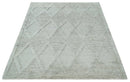 8x10 carved Texture Silver and Charcoal Geometrical hand knotted wool Area rug