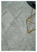 8x10 carved Texture Silver and Charcoal Geometrical hand knotted wool Area rug