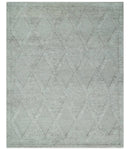8x10 carved Texture Silver and Charcoal Geometrical hand knotted wool Area rug