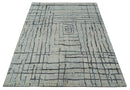 8x10 Contemporary Stripes pattern Beige, Silver and Charcoal Hand knotted wool Area Rug