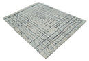 8x10 Contemporary Stripes pattern Beige, Silver and Charcoal Hand knotted wool Area Rug