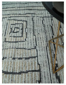 8x10 Contemporary Stripes pattern Beige, Silver and Charcoal Hand knotted wool Area Rug