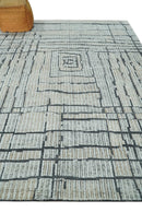 8x10 Contemporary Stripes pattern Beige, Silver and Charcoal Hand knotted wool Area Rug