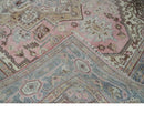 8x10 Distressed Low Pile Hand knotted Beige, Peach and Silver Wool Area Rug