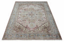 8x10 Distressed Low Pile Hand knotted Beige, Peach and Silver Wool Area Rug