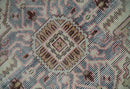 8x10 Distressed Low Pile Hand knotted Beige, Peach and Silver Wool Area Rug