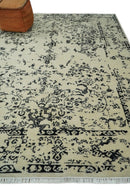8x10 Fine Hand Knotted Beige and Black Traditional Vintage Persian Antique Wool Rug