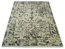8x10 Fine Hand Knotted Beige and Black Traditional Vintage Persian Antique Wool Rug