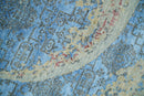 8x10 Fine Hand Knotted Beige and Blue Modern Abstract Style Wool and Silk Area Rug