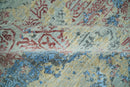 8x10 Fine Hand Knotted Beige and Blue Modern Abstract Style Wool and Silk Area Rug
