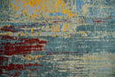 8x10 Fine Hand Knotted Beige and Blue Modern Abstract Style Antique Wool and Silk Area Rug | TRDCP630810