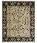 8x10 Fine Hand Knotted Beige and Blue Traditional Oriental Oushak Antique Wool Rug | TRDCP525810