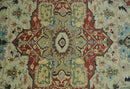 8x10 Fine Hand Knotted Beige, Blue and Rust Traditional Vintage Heriz Serapi Antique Wool Rug | TRDCP466810