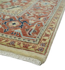 8x10 Fine Hand Knotted Beige, Blue and Rust Traditional Vintage Heriz Serapi Antique Wool Rug | TRDCP466810