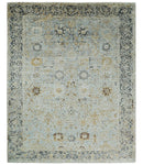 8x10 Fine Hand Knotted Blue and Gold Traditional Turkish Style Bamboo Silk Rug