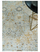 8x10 Fine Hand Knotted Blue and Gold Traditional Turkish Style Bamboo Silk Rug