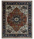 8x10 Fine Hand Knotted Blue, Brown and Ivory Traditional wool Area Rug