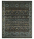 8x10 Fine Hand Knotted Brown and Blue Southwestern Traditional Antique Area Rug