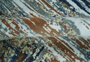 8x10 Fine Hand Knotted Blue And Brown Modern Abstract Wool and Bamboo Silk Area Rug
