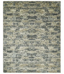 8x10 Fine Hand knotted Charcoal and Beige Traditional Abstract Persian Wool and Bamboo Silk Area Rug | TRDCP628810