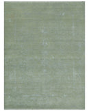 8X10 Fine Hand Knotted Green And Gray Modern abstract Design Wool and Art Silk Rug