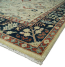 8x10 Fine Hand Knotted Ivory and Blue Traditional Vintage Style Mahal Antique Wool Rug | TRDCP492810