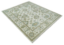 8x10 Fine Hand Knotted Ivory, Gold and Olive Traditional Vintage Antique Oushak Persian Wool Rug | TRDCP902810