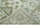 8x10 Fine Hand Knotted Ivory, Gold and Olive Traditional Vintage Antique Oushak Persian Wool Rug | TRDCP902810
