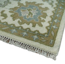 8x10 Fine Hand Knotted Ivory, Gold and Olive Traditional Vintage Antique Oushak Persian Wool Rug | TRDCP902810
