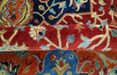 8x10 Fine Hand Knotted Rust and Blue Traditional Heriz Medallion wool area rug