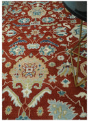 8x10 Floral Brown, Blue and Beige Hand Knotted Oriental Oushak wool Rug