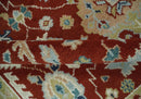 8x10 Floral Brown, Blue and Beige Hand Knotted Oriental Oushak wool Rug