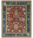 8x10 Floral Brown, Blue and Beige Hand Knotted Oriental Oushak wool Rug