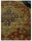 8x10 Gold, Rust and Charcoal Heriz Serapi Traditional Vintage Turkish Style Antique Look Hand Knotted Wool Area Rug | N361810