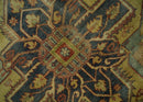8x10 Gold, Rust and Charcoal Heriz Serapi Traditional Vintage Turkish Style Antique Look Hand Knotted Wool Area Rug | N361810