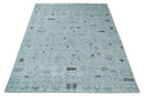 8x10 Gray and Silver Geometrical Pattern Handmade Wool Area Rug