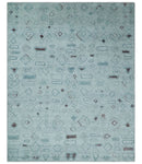 8x10 Gray and Silver Geometrical Pattern Handmade Wool Area Rug