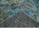 8x10 Gray, Ivory, Moss Green and Blue Hand Knotted Traditional Heriz Wool Area Rug